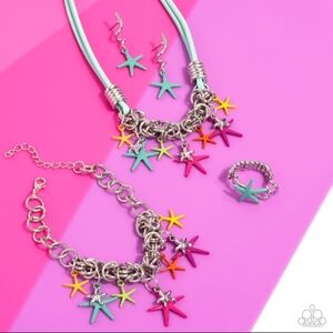 Colorful Starfish Charm Jewelry Set - Turquoise, Pink, Yellow
